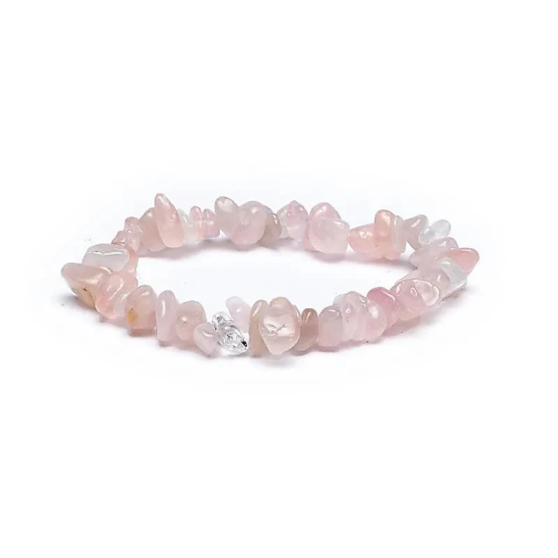 Bracelet chips de quartz rose élastique