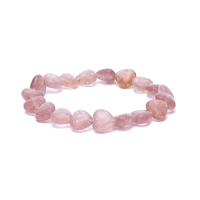 Bracelet coeurs de quartz fraise élastique