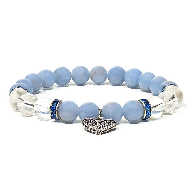 Bracelet élastique en angélite/cristal de roche