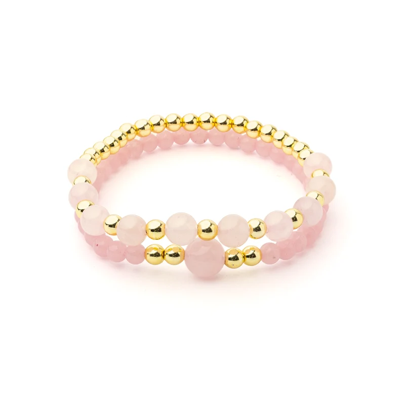 Bracelet quartz rose & hématite lot de 2