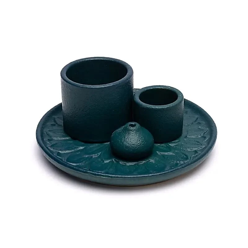 Brûleur en céramique Palo Santo, smudge et encens motif floral couleur pétrole