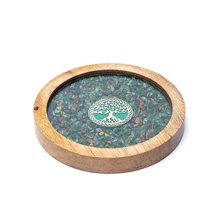 Dessous de verre bois Arbre de Vie, aventurine et oeil de tigre ( 2 pièces)