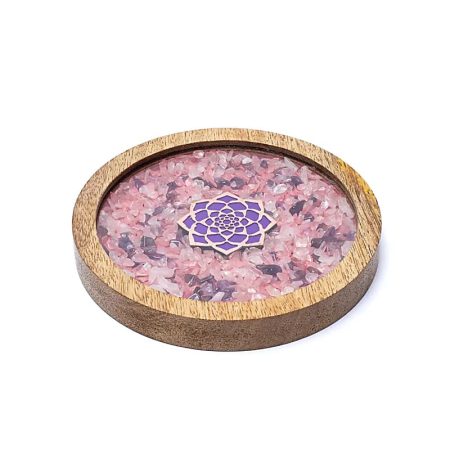 Sous-verre bois Lotus, quartz rose & améthyste (2 pièces)