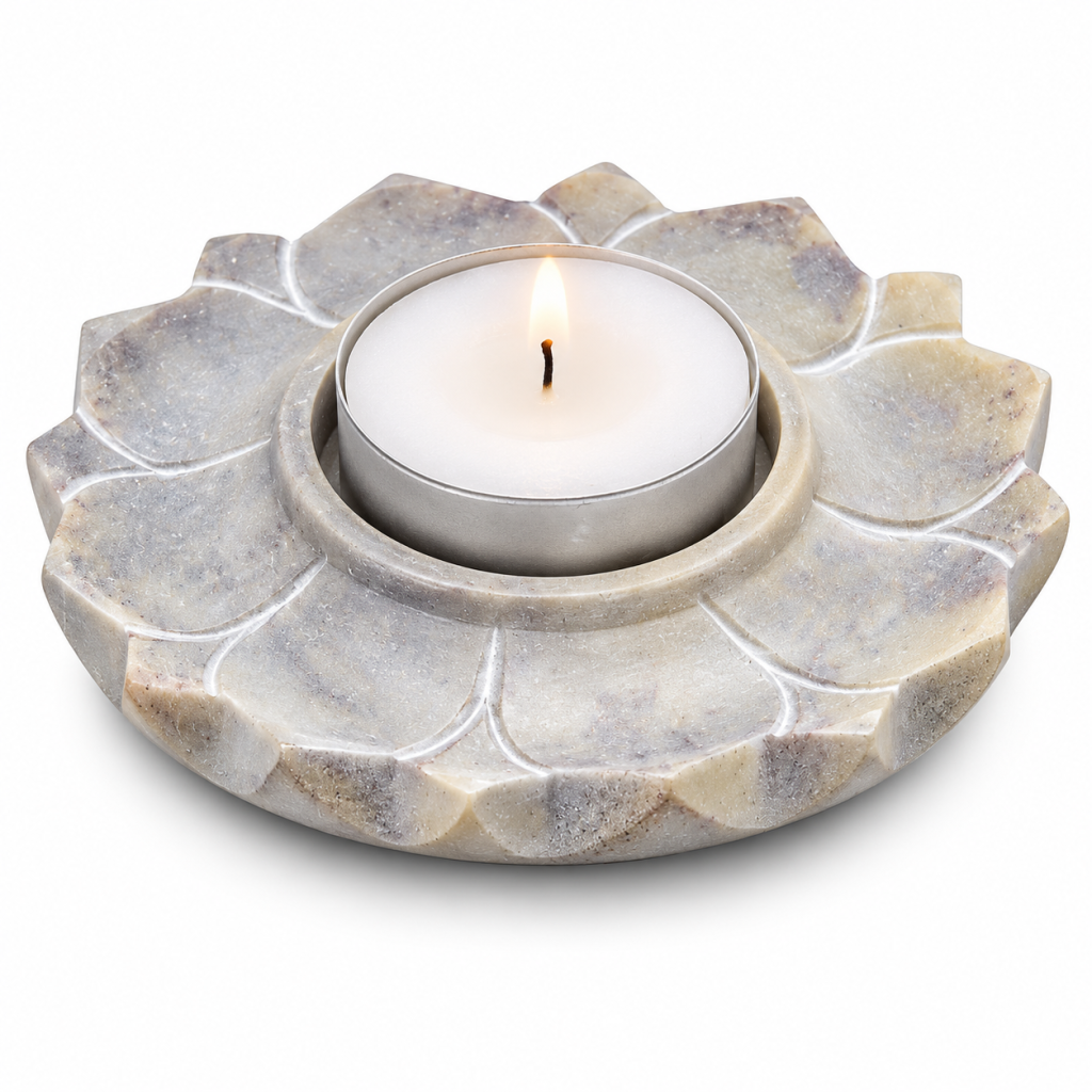 Bougeoir/brûle encens lotus en pierre ollaire gris