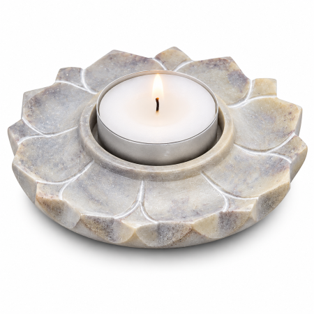 Bougeoir/brûle encens lotus en pierre ollaire gris